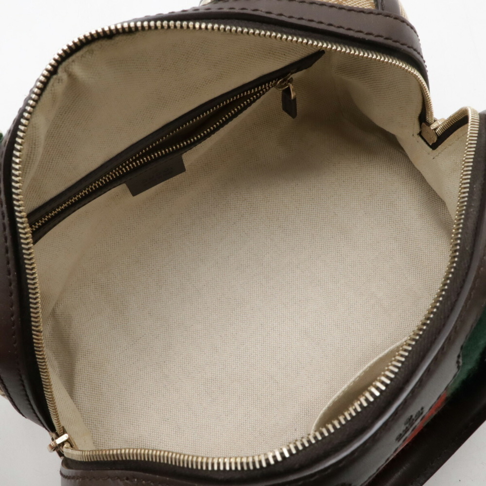 GUCCI GG Canvas Sherry Line Handbag Boston Shoulder Bag Leather Beige Dark Brown - Picture 8 of 10